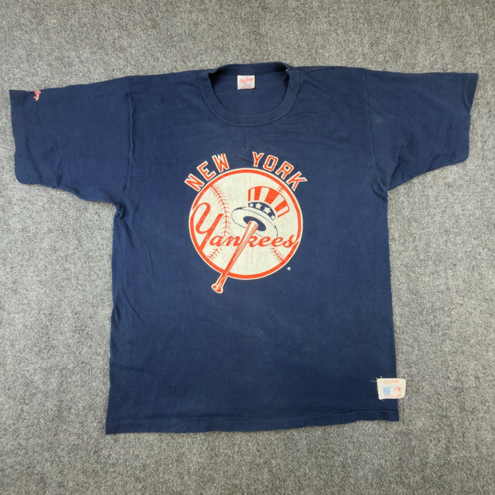 Vintage Rawlings New York Yankees T Shirt Mens Large Navy Blue Single Stitch USA